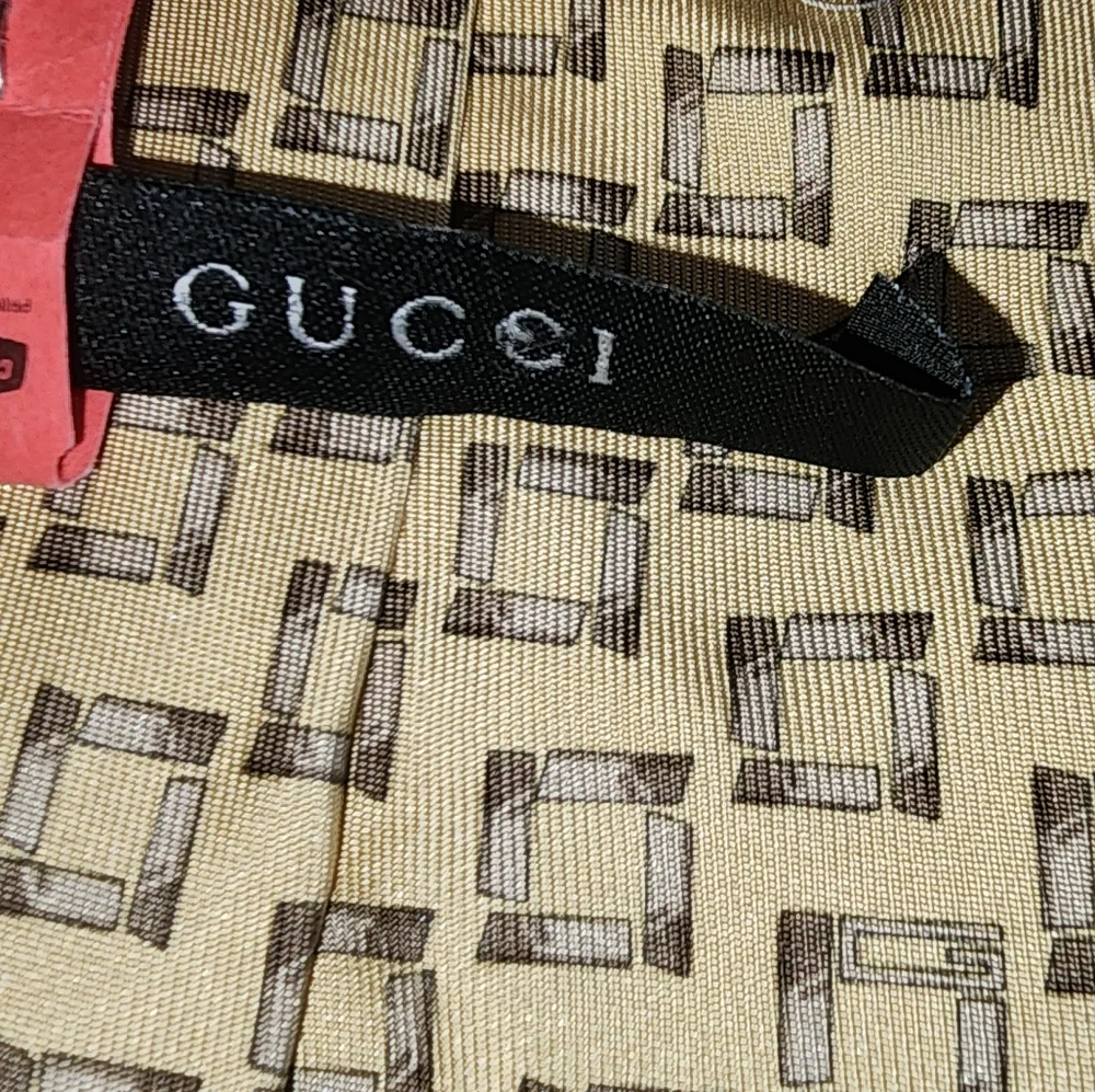 Gucci Tan And Brown Tie‎ With Geometric Pattern